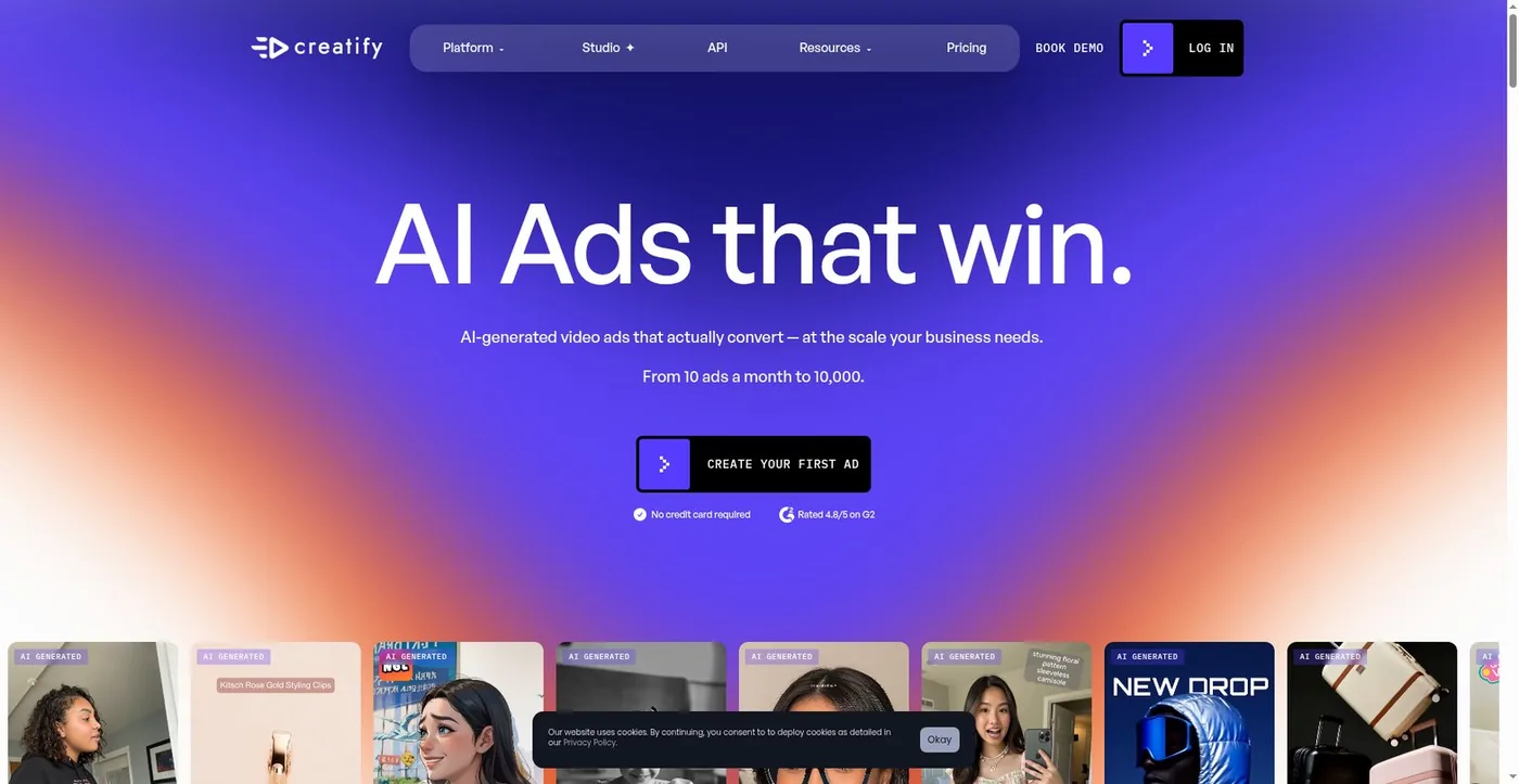 Creatify 首页:能带来转化的 AI 视频广告,从每月 10 条广告到 10000 条