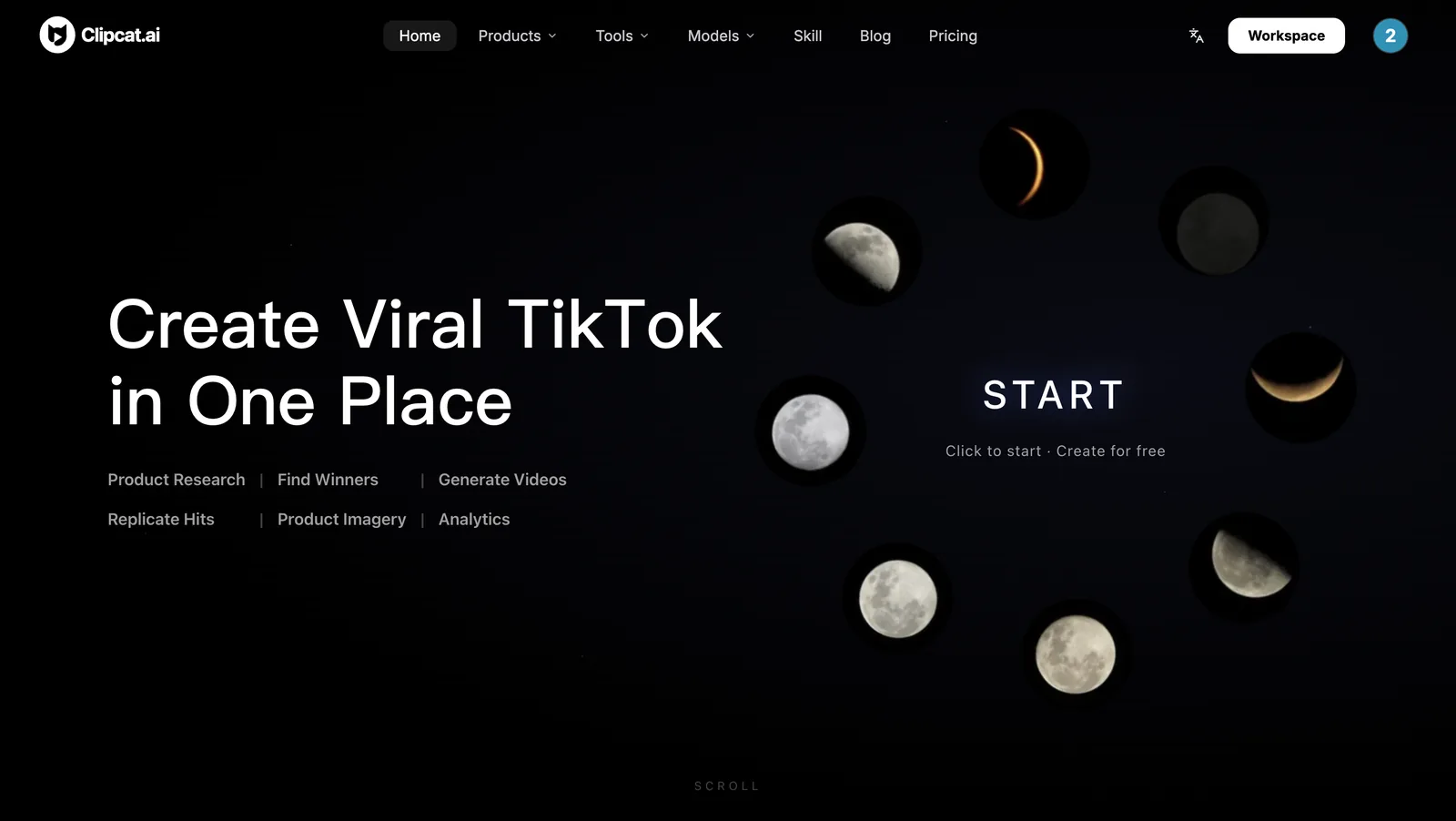 Clipcat platform: product research, viral collection, Seedance 2.5 generation, replication and analytics in one place