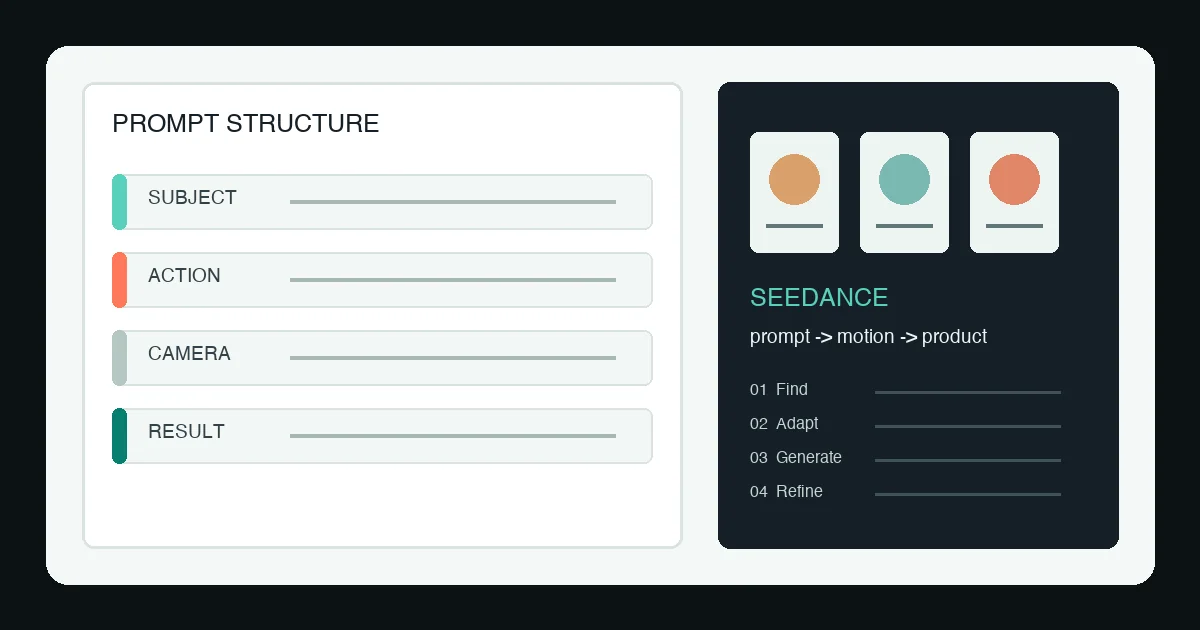 Workflow from Seedance prompt inspiration to Clipcat product video
