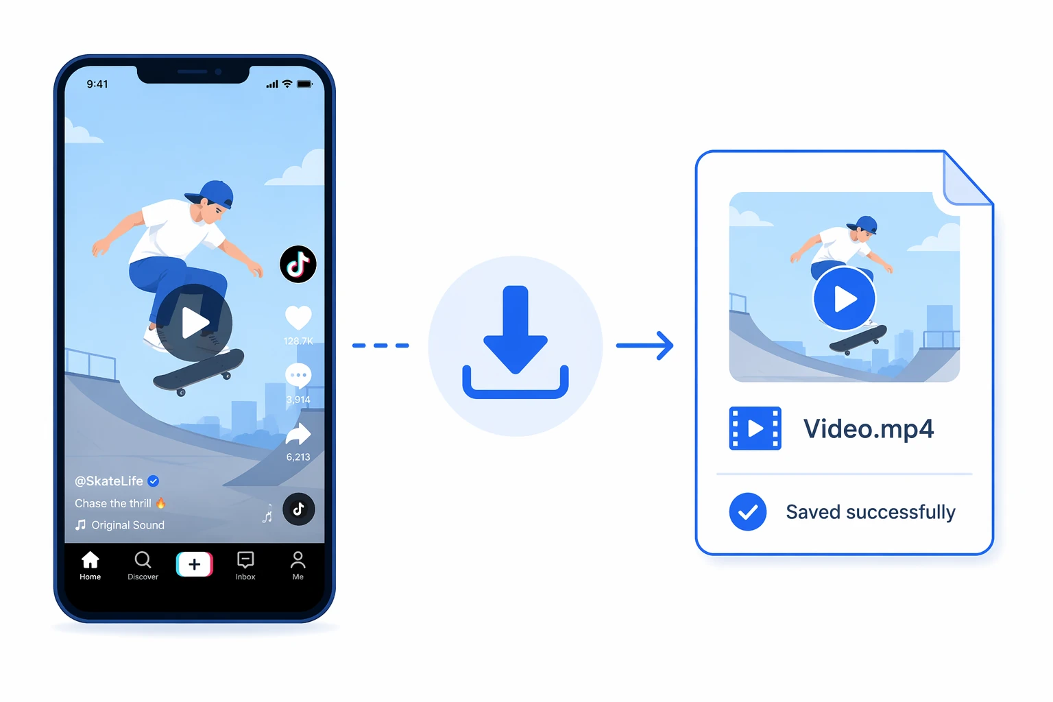粘贴 TikTok 链接一键下载视频示意