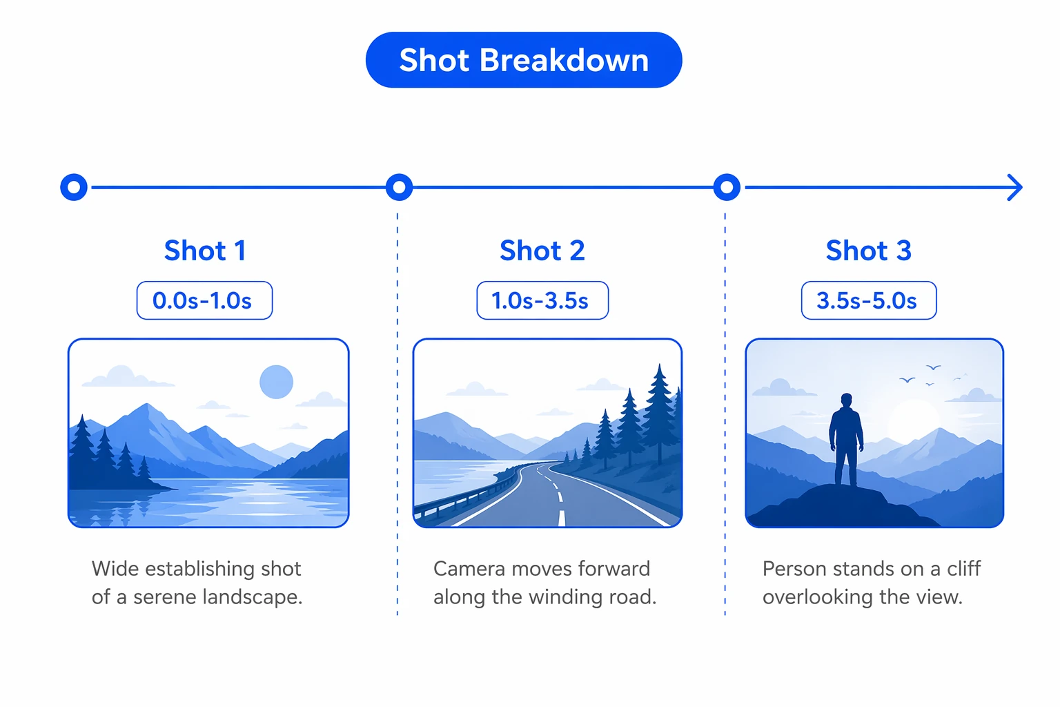 A shot-by-shot script split along the timeline
