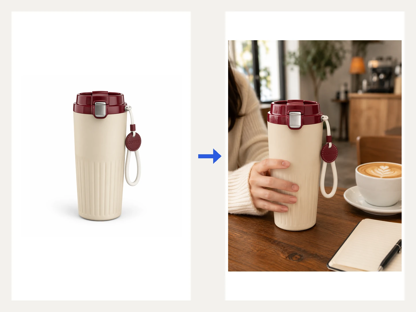 A white-background product photo turned into a real usage scene image