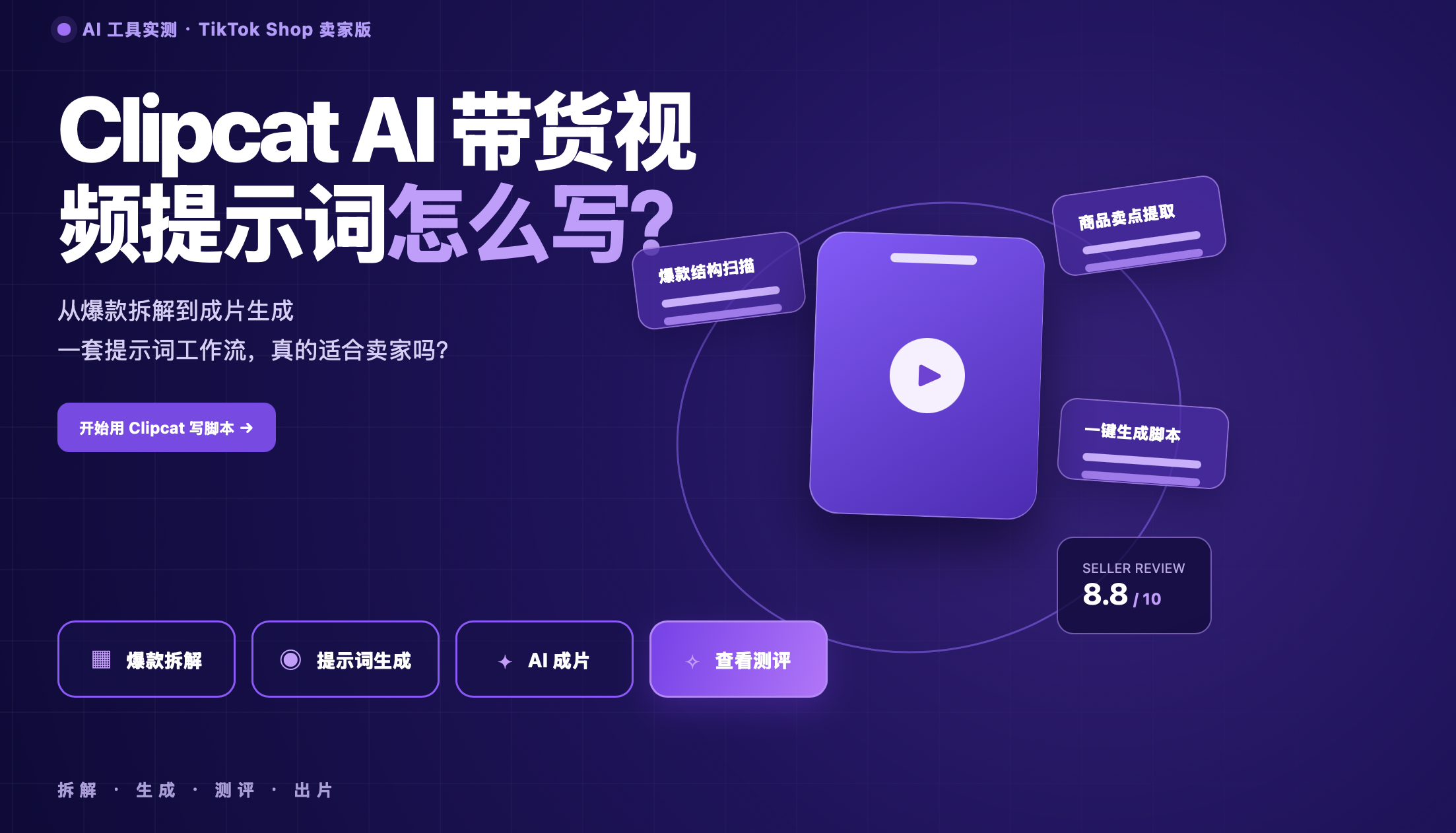 Clipcat AI 带货视频提示词：15 秒脚本拆解
